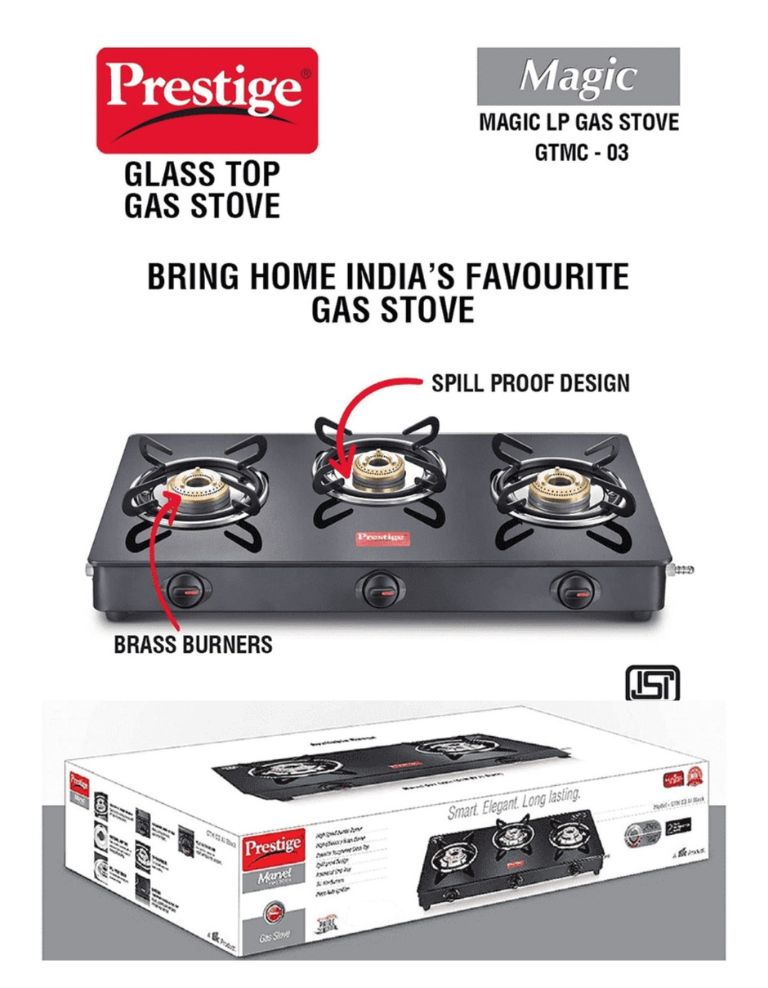 Prestige Marvel Plus Glass Gas Stove (3 Burners)